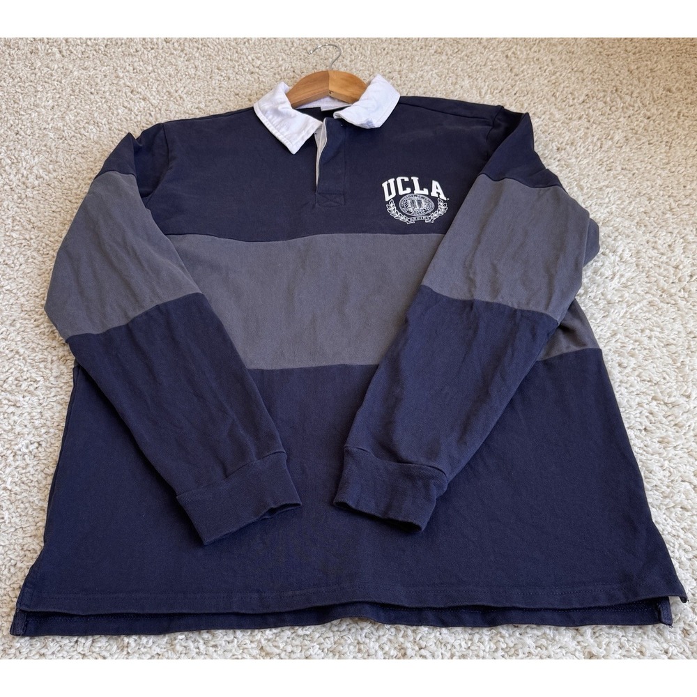 UCLA Bruins Rugby Shirt Men's Medium Long Sleeve Blue Gray Colorblock Polo NCAA